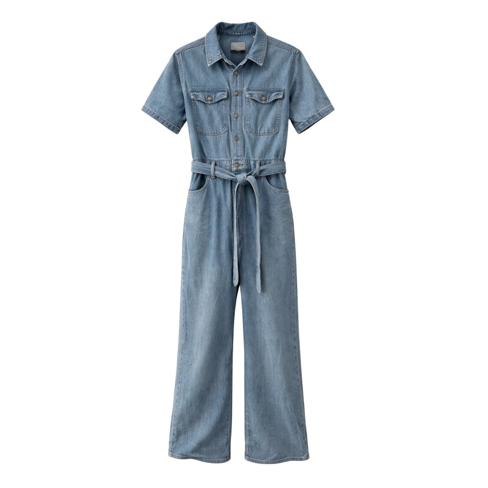Universal Thread Light Blue Denim Jumpsuit with Tie Waist
